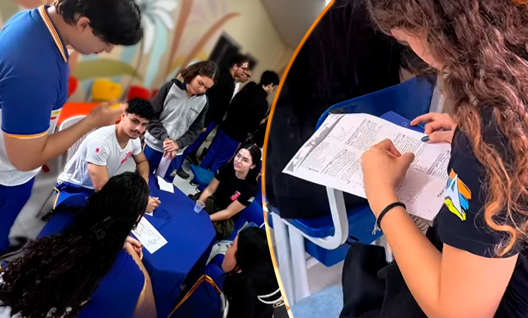 Alunos do ensino médio focados em simulado para o ENEM