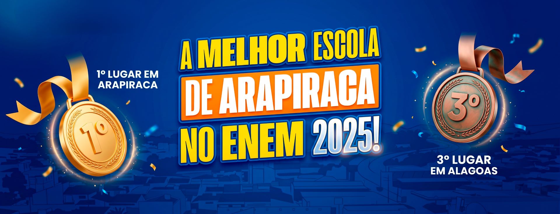 Banner com resultados e conquistas da escola no ENEM